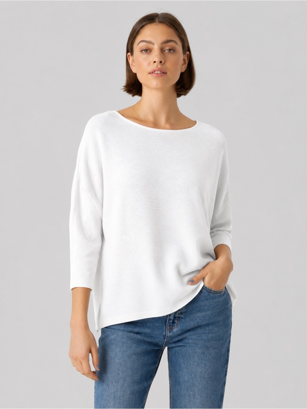 Vero Moda - White - Oversized 3/4 Sleeve Soft Knit Top | Size 2X
